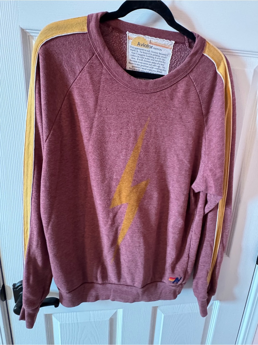 Aviator Nation Bolt Relaxed Crew Sweatshirt mauve Pink & Yellow